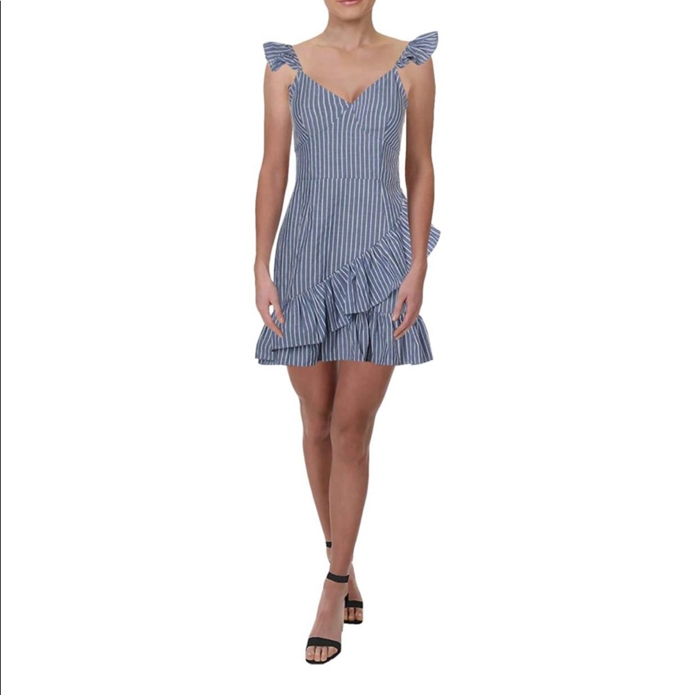 NWT. The Fifth Label Parcel Stripe Asymmetric Ruffle V Neck Sleeveless Dress.